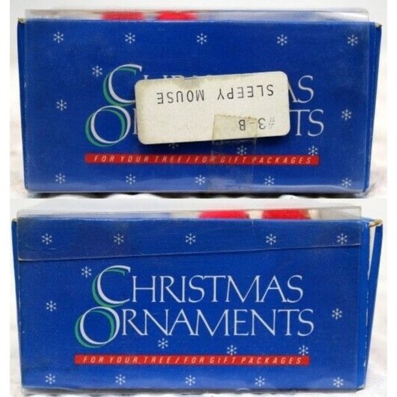 VTG 80s Porcelain Sleepy Christmas Mouse Ornament Bell Pom-Pom Slipper Tree Gift - Picture 10 of 10